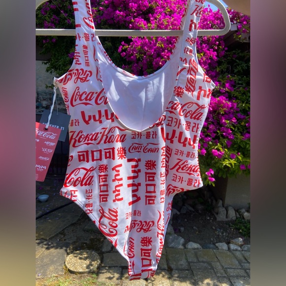 Forever 21 Coca Cola International Logo One Piece High Cut Swimsuit Size Small - Picture 5 of 7